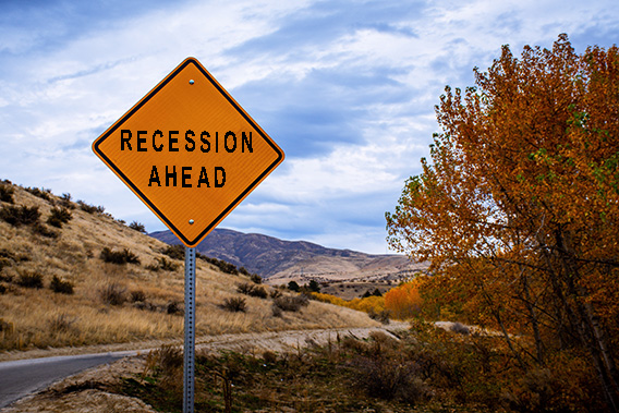 "Recession Ahead" road sign